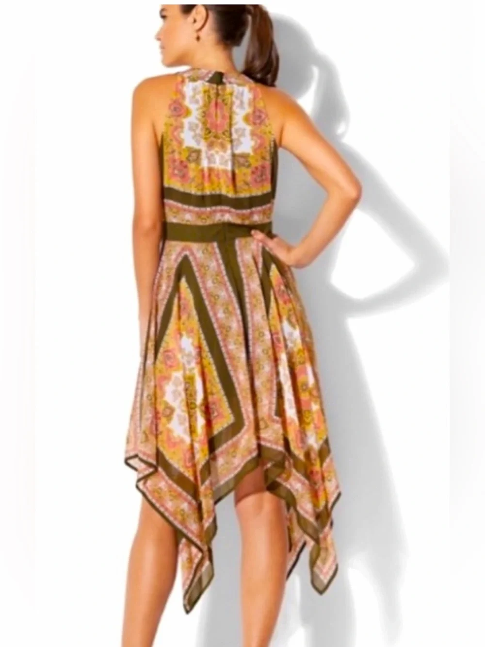 BOHO Scarf Print Halter Handkerchief Hem Romper Dress Sz S Broomstick/Festival
